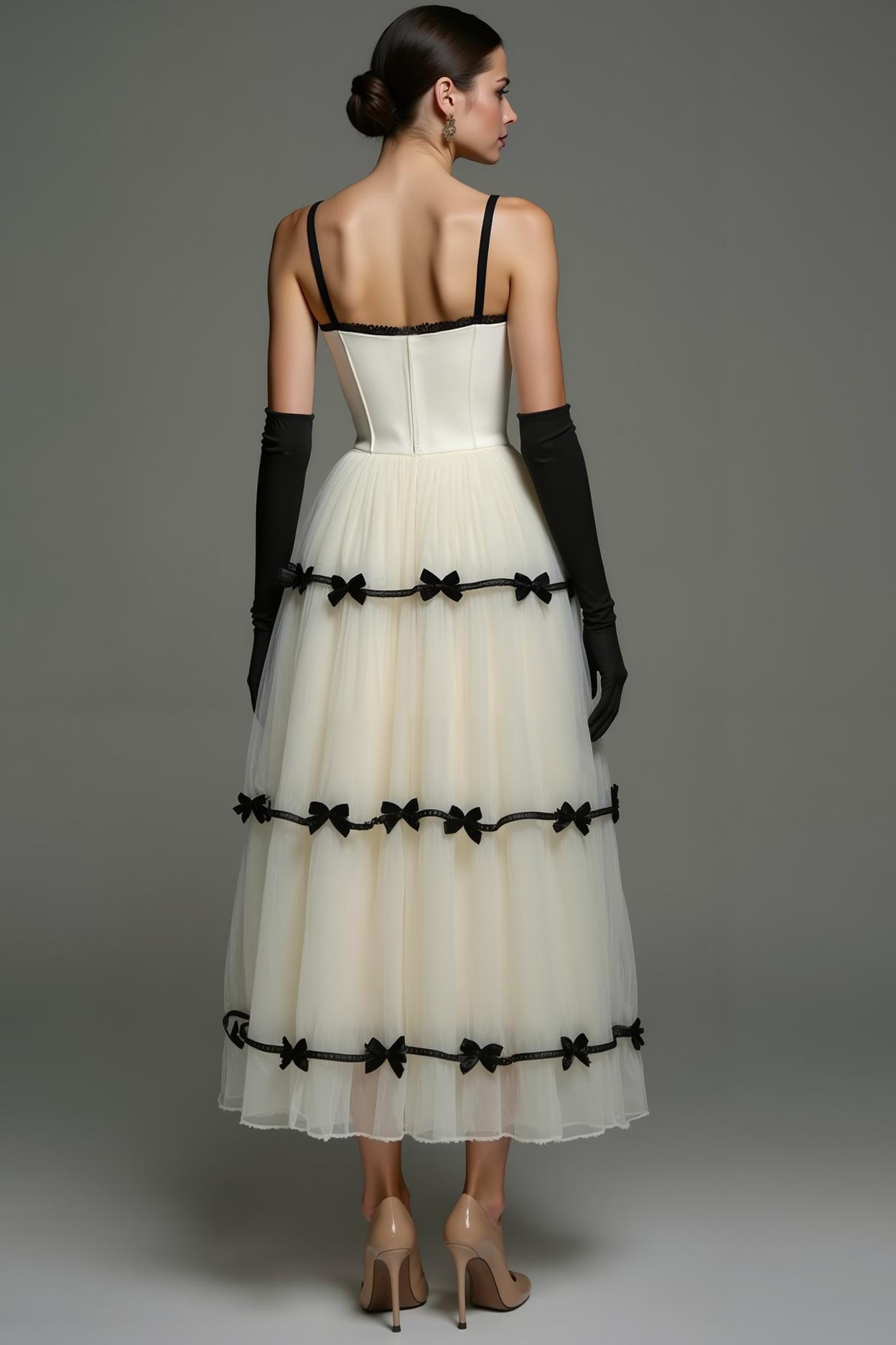 White A Line Spaghetti Straps Long Formal Dress with Bows