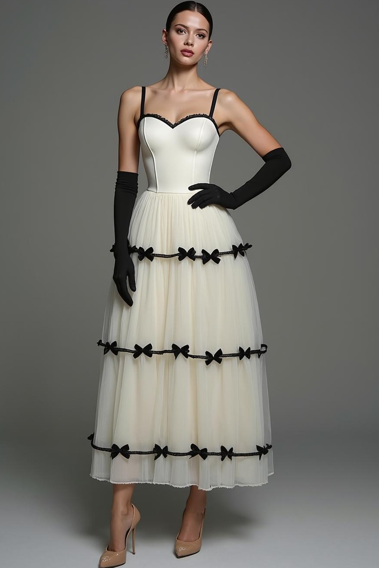 White A Line Spaghetti Straps Long Formal Dress with Bows