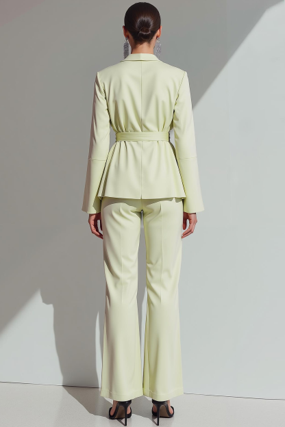 Light Green 2 Piece Long Sleeves Formal Suit with Sash