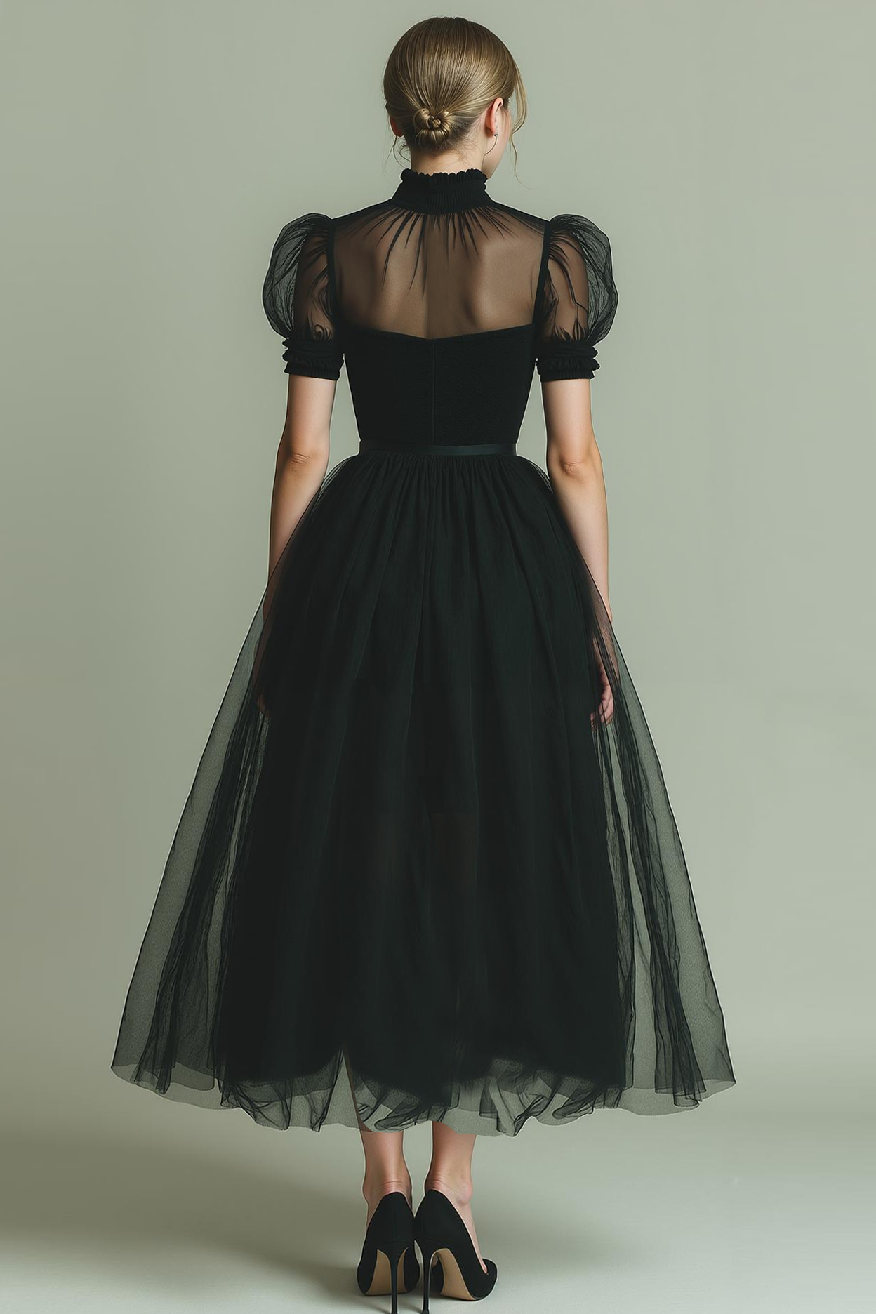 Black High Neck A Line Long Evening Dress with Pockets