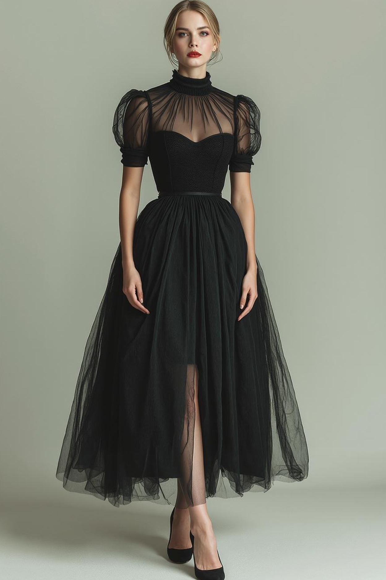 Black High Neck A Line Long Evening Dress with Pockets