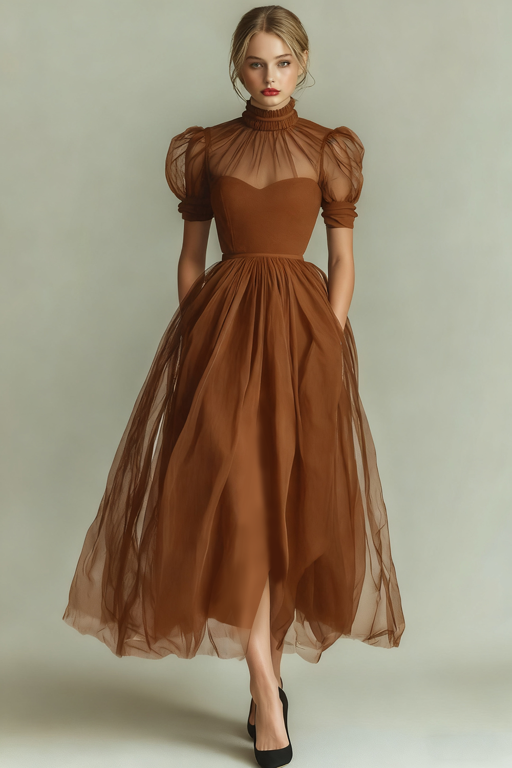 Black High Neck A Line Long Evening Dress with Pockets