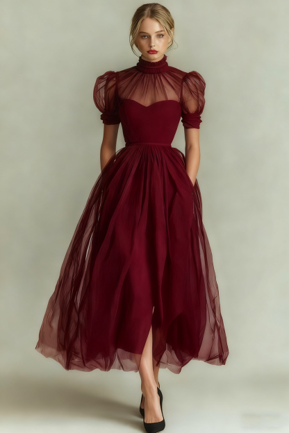 Black Long High Neck Plus Size A Line Formal Dress with Sleeves