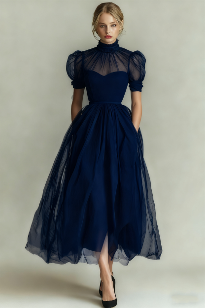 Black Long High Neck Plus Size A Line Formal Dress with Sleeves