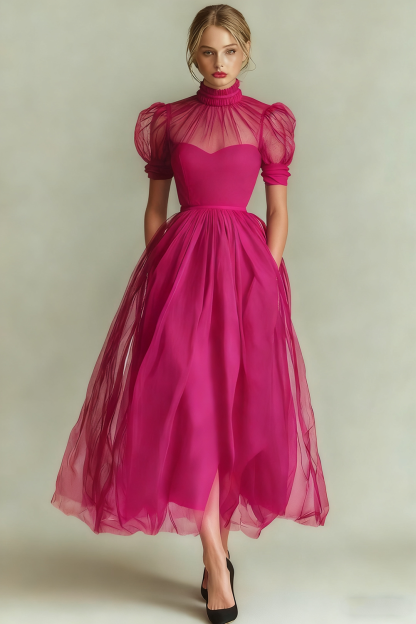 Black High Neck A Line Long Evening Dress with Pockets