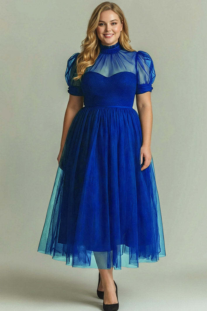 Black Long High Neck Plus Size A Line Formal Dress with Sleeves