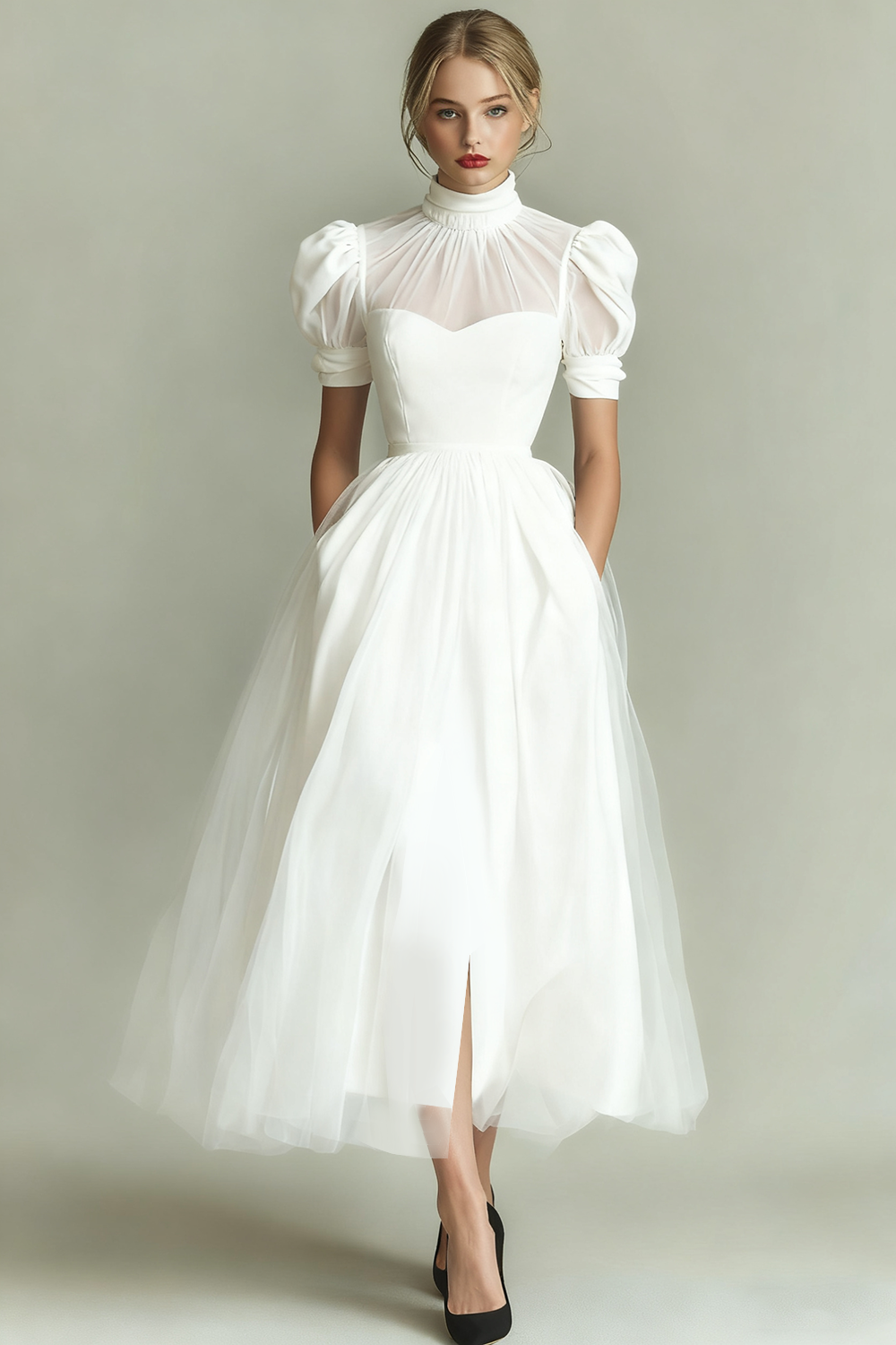 Black Long High Neck Plus Size A Line Formal Dress with Sleeves