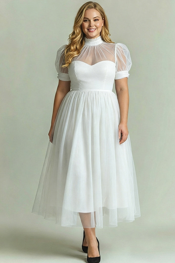 Black Long High Neck Plus Size A Line Formal Dress with Sleeves