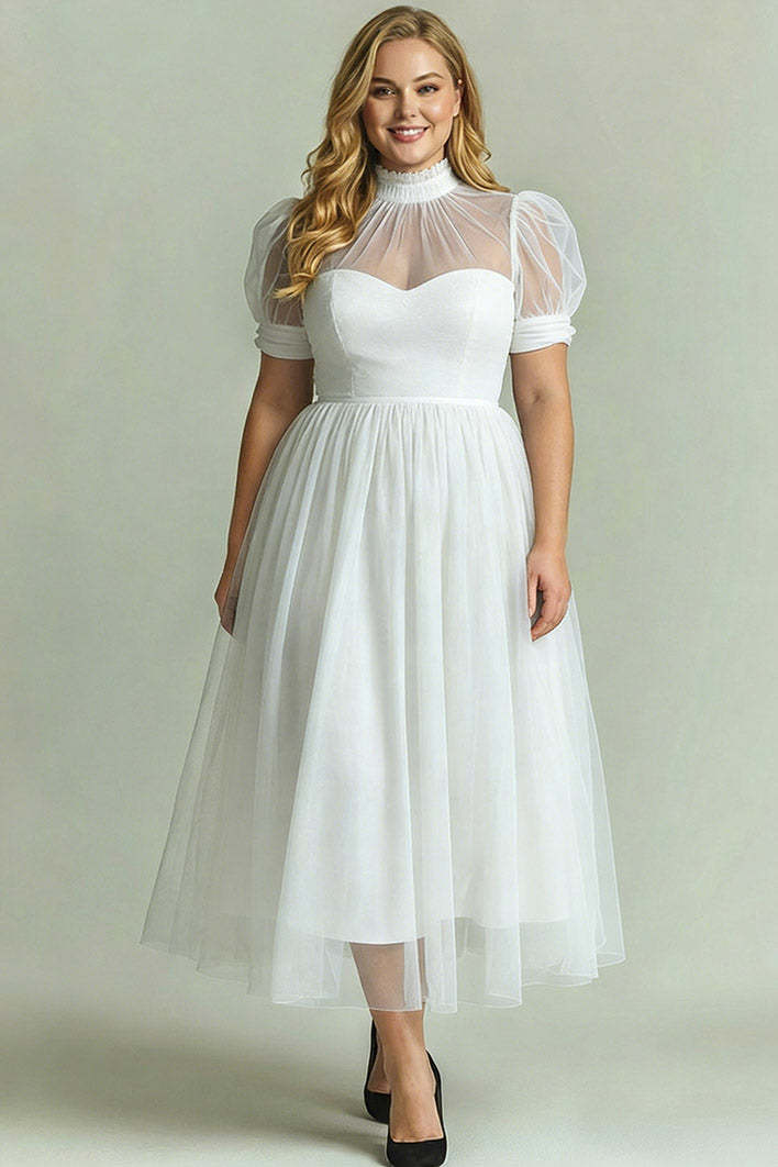 Black Long High Neck Plus Size A Line Formal Dress with Sleeves