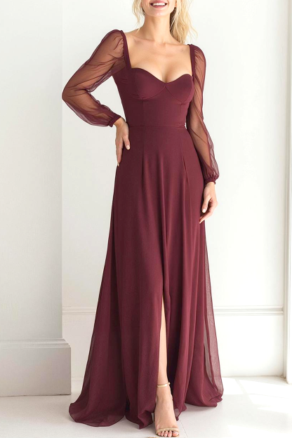 Cabernet Chiffon Maxi Formal Dress with Sleeves
