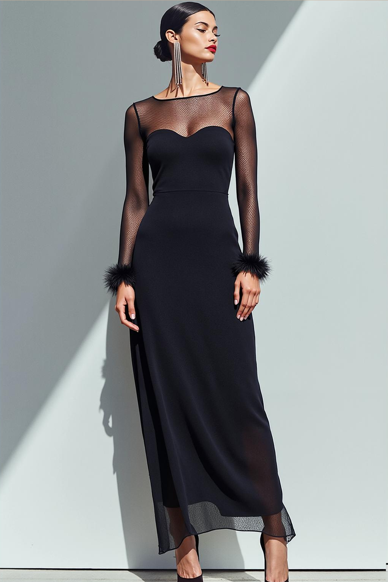 affordable formal evening dresses Long Sleeve White Chiffon Long Formal Dress Off White / Large