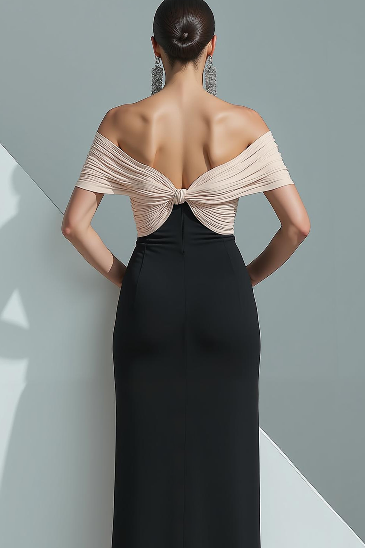 White Black Patchwork Mermaid Long Formal Dress with Slit