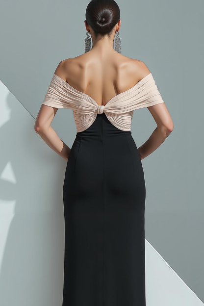 White Black Patchwork Mermaid Long Formal Dress with Slit