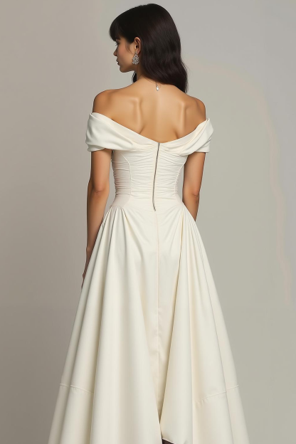 White A Line Ruched Off the Shoulder Long Formal Dress