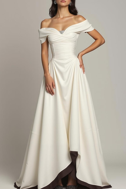 White A Line Ruched Off the Shoulder Long Formal Dress