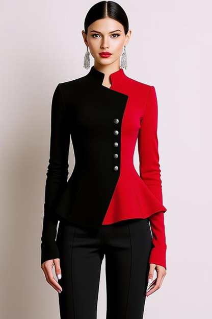 Red Black 2 Piece Single Breasted Formal Suit