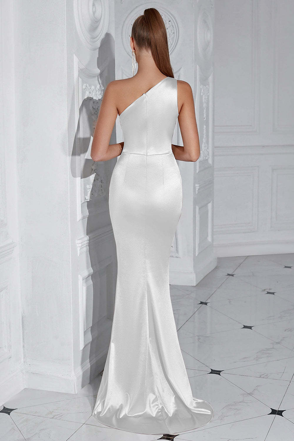 Burgundy One Shoulder Mermaid Long Prom Dress with Slit