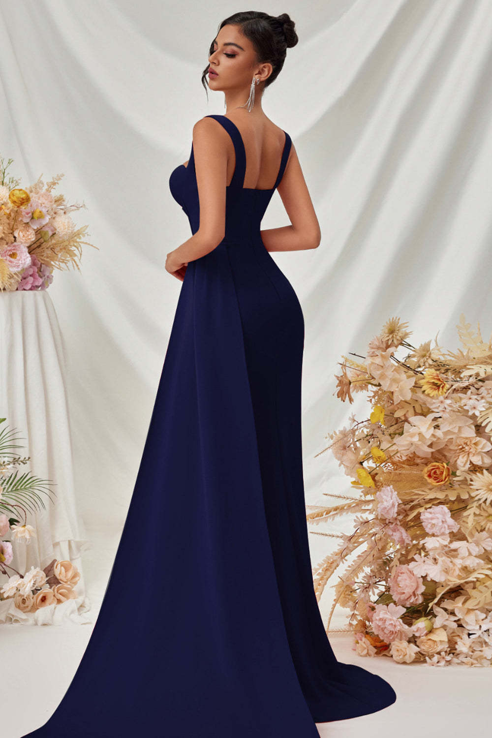 Simple Black Mermaid Maxi Prom Dress with Side Cape