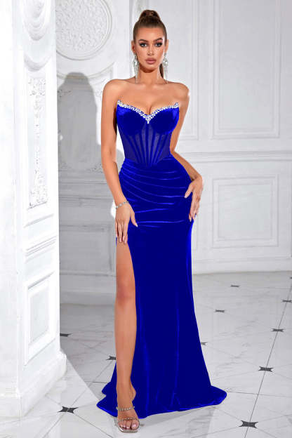 Sparkly Black Mermaid Long Corset Prom Dress with Slit