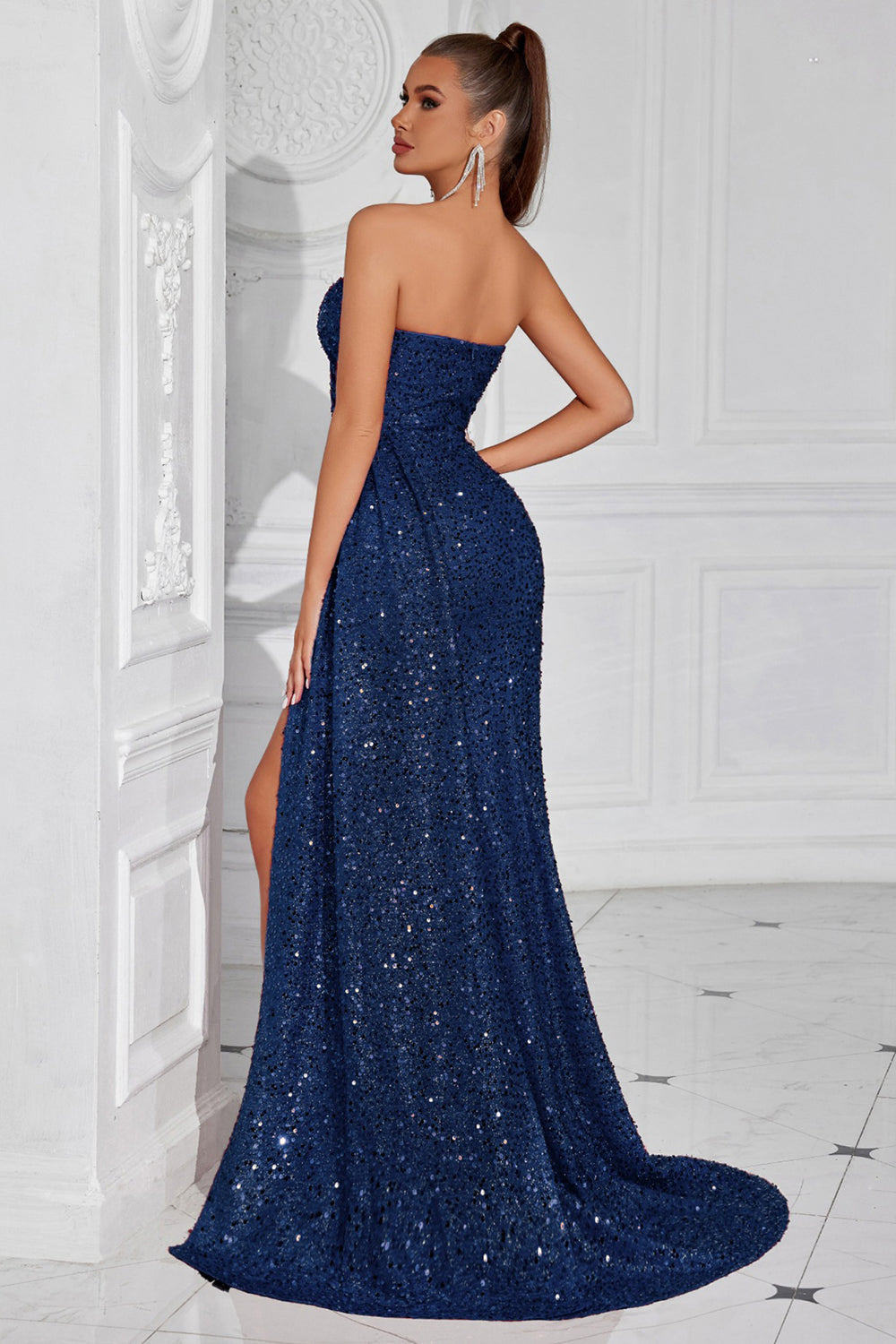 Sparkly Burgundy Sweetheart Long Sequin Prom Dress with Side Cape