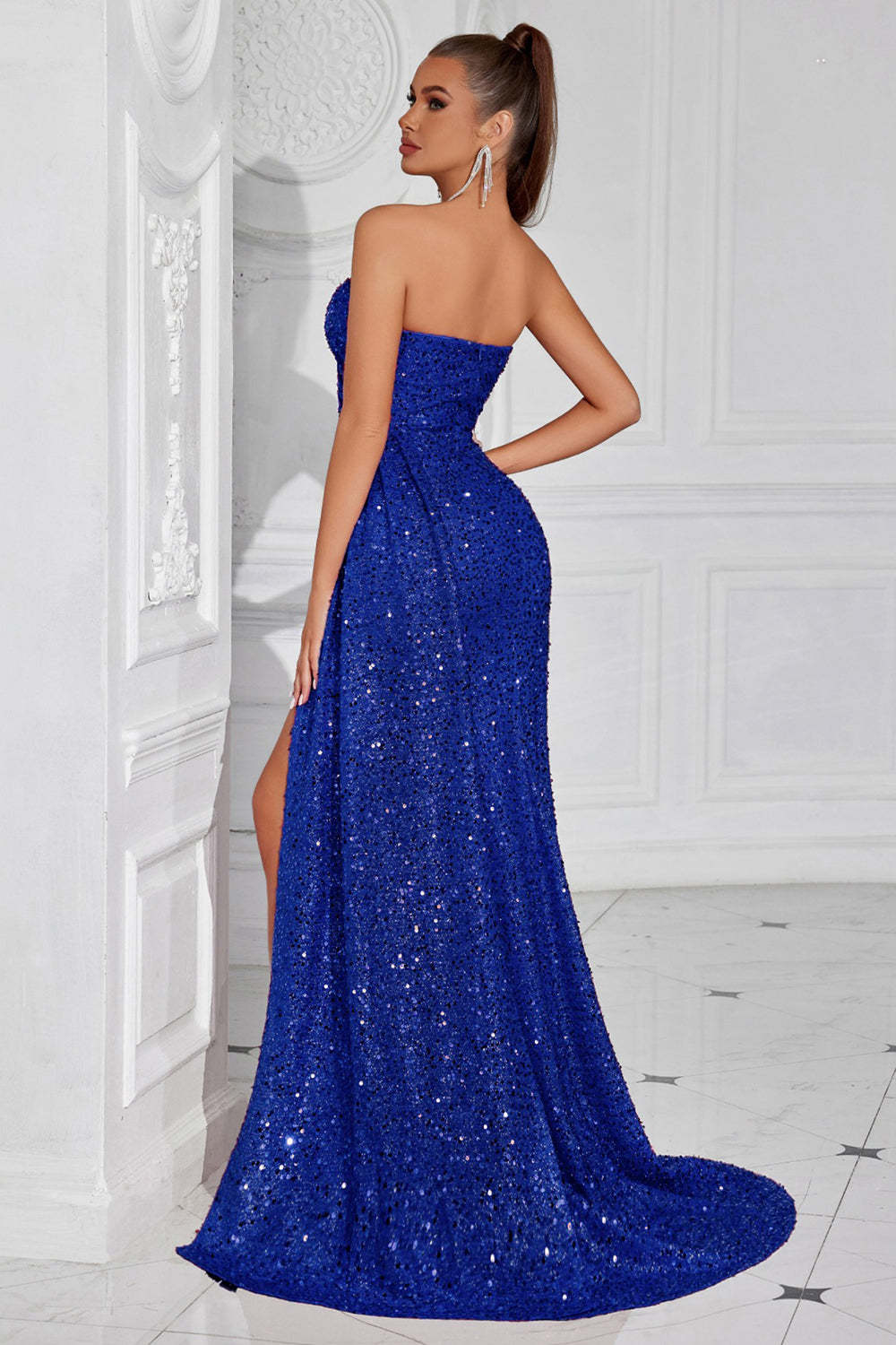 Sparkly Burgundy Sweetheart Long Sequin Prom Dress with Side Cape