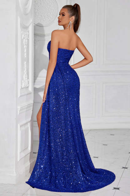 Sparkly Burgundy Sweetheart Long Sequin Prom Dress with Side Cape