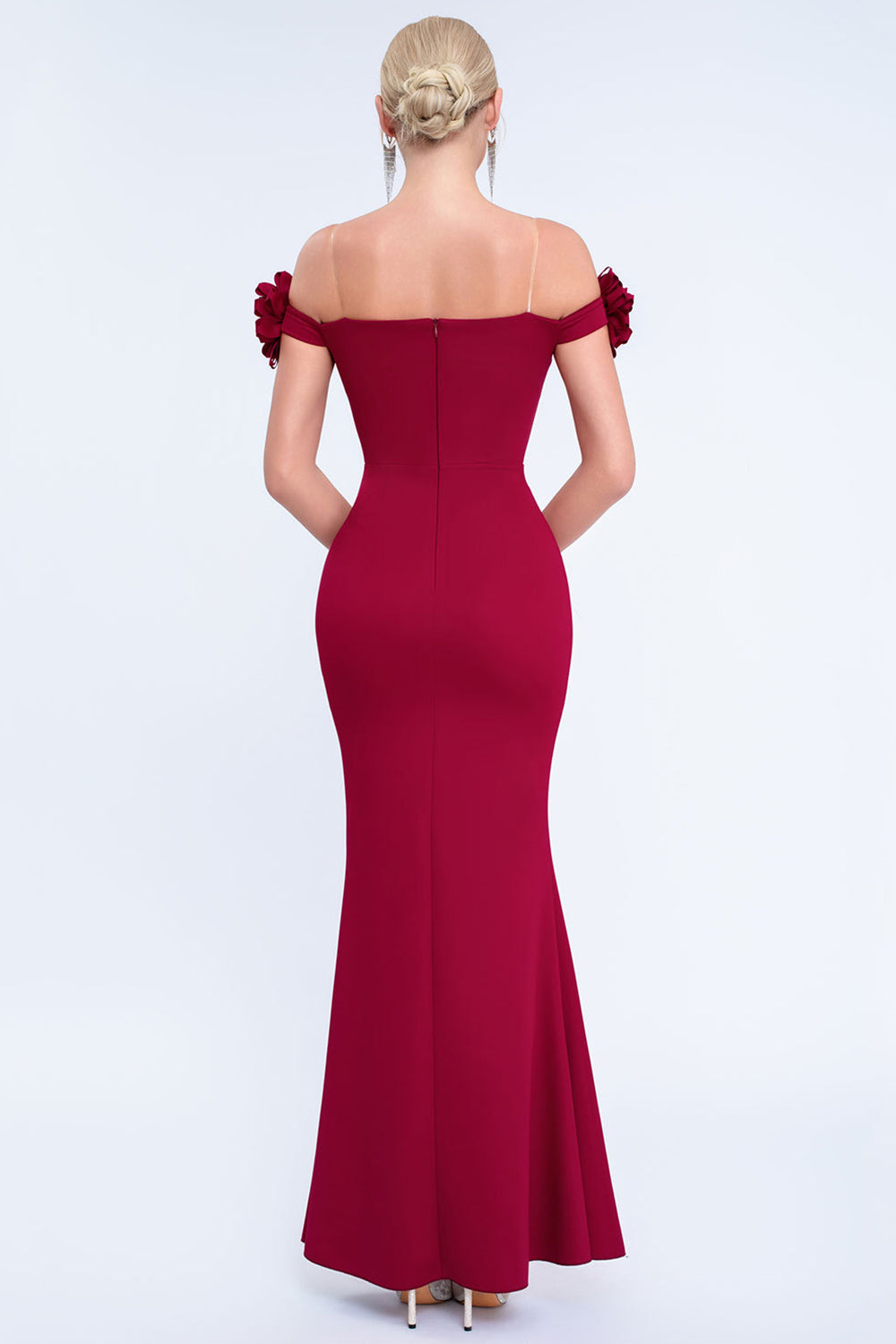 Blush Off the Shoulder Long Mermaid Prom Dress with 3D Flowers