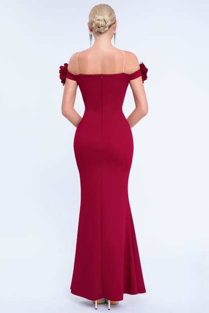 Blush Off the Shoulder Long Mermaid Prom Dress with 3D Flowers