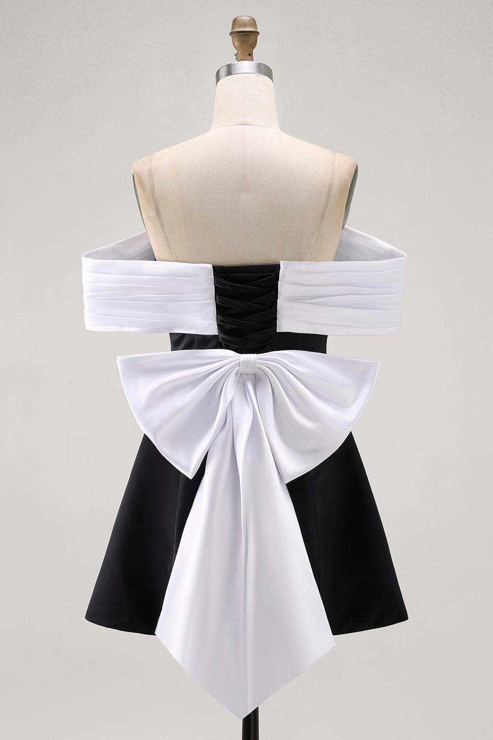 Black Off the Shoulder A Line Short Homecoming Dress with Bow