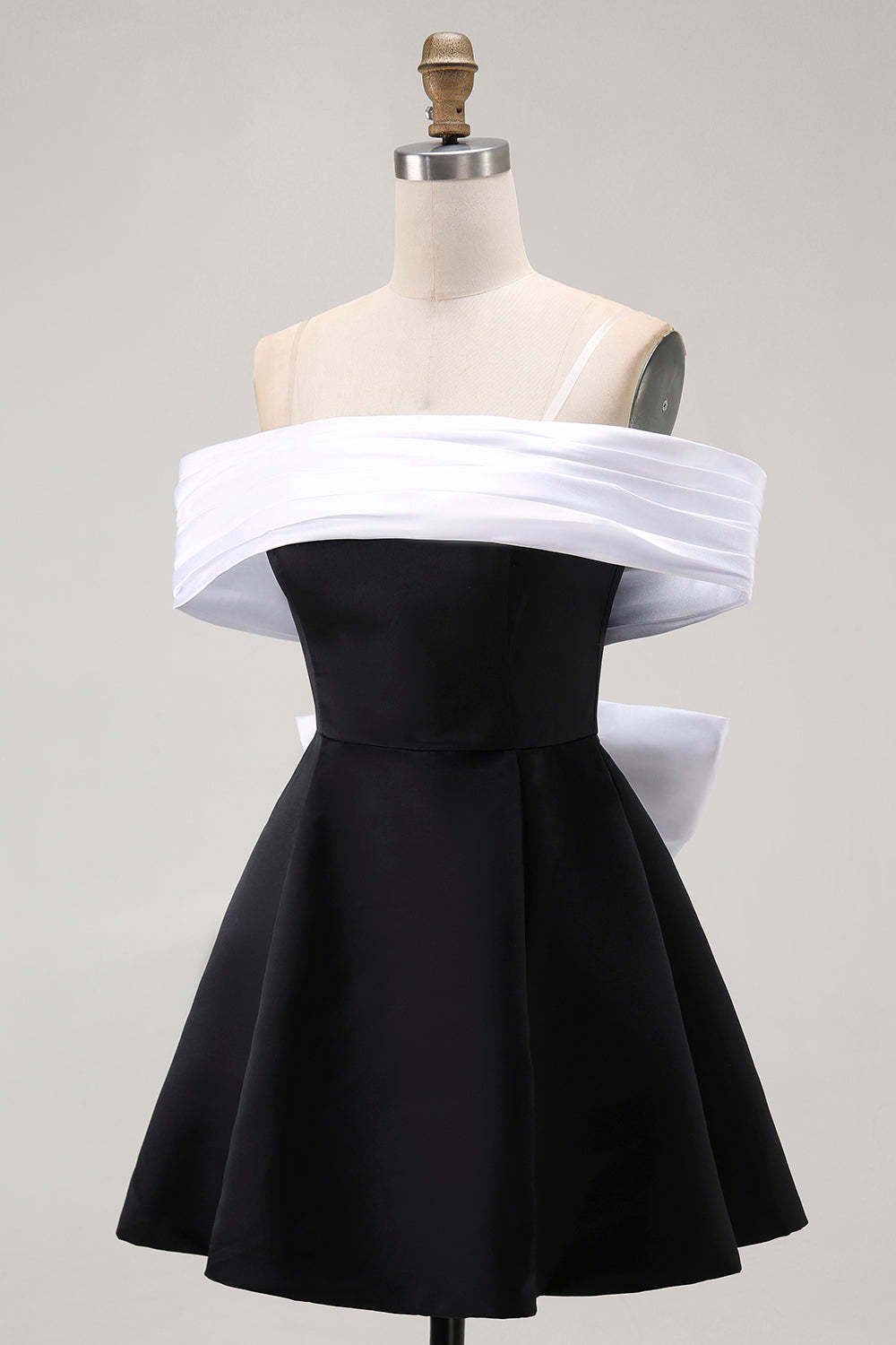 Black Off the Shoulder A Line Short Homecoming Dress with Bow