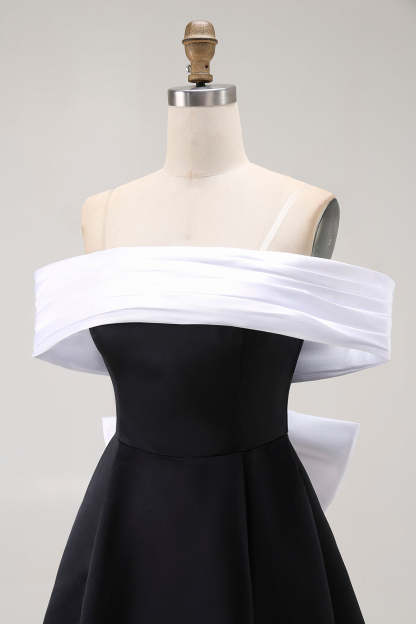 Black Off the Shoulder A Line Short Homecoming Dress with Bow