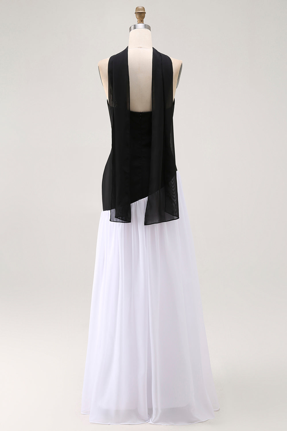 Black and White Strapless Neck Scarf Long Formal Dress