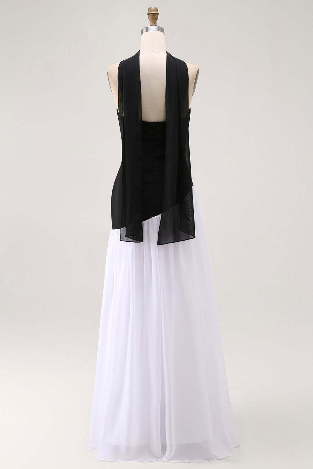 Black and White Strapless Neck Scarf Long Formal Dress
