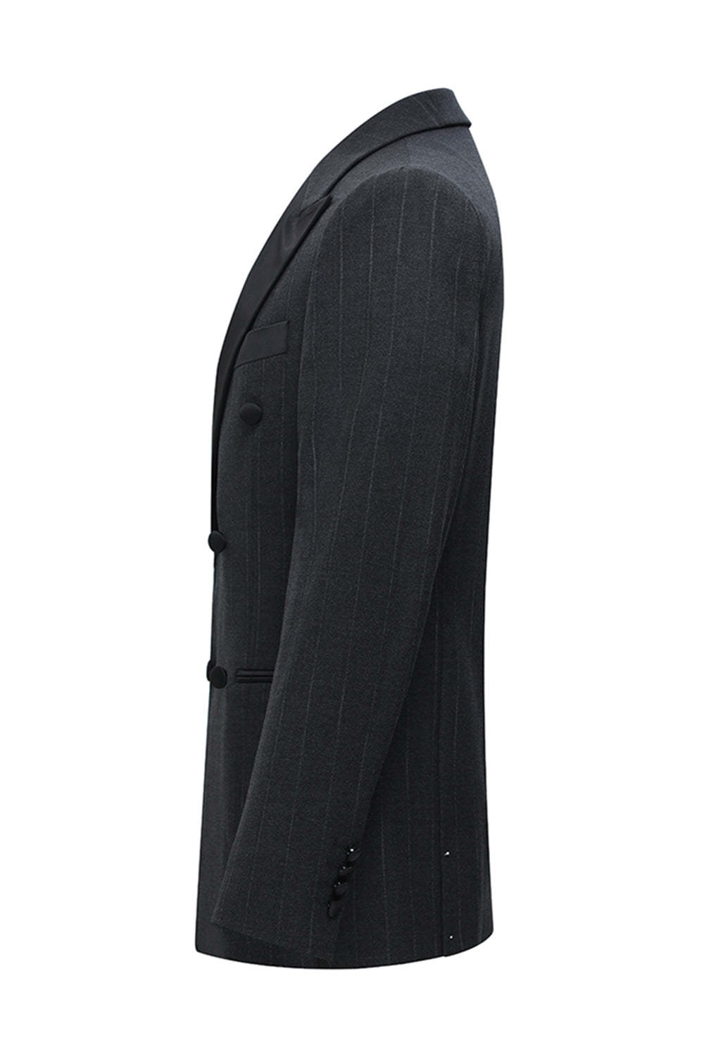 Dark Grey 2 Piece Peak Lapel Double Breasted Striped Men's Business Suits