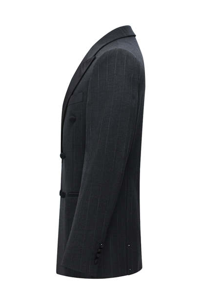 Dark Grey 2 Piece Peak Lapel Double Breasted Striped Men's Business Suits