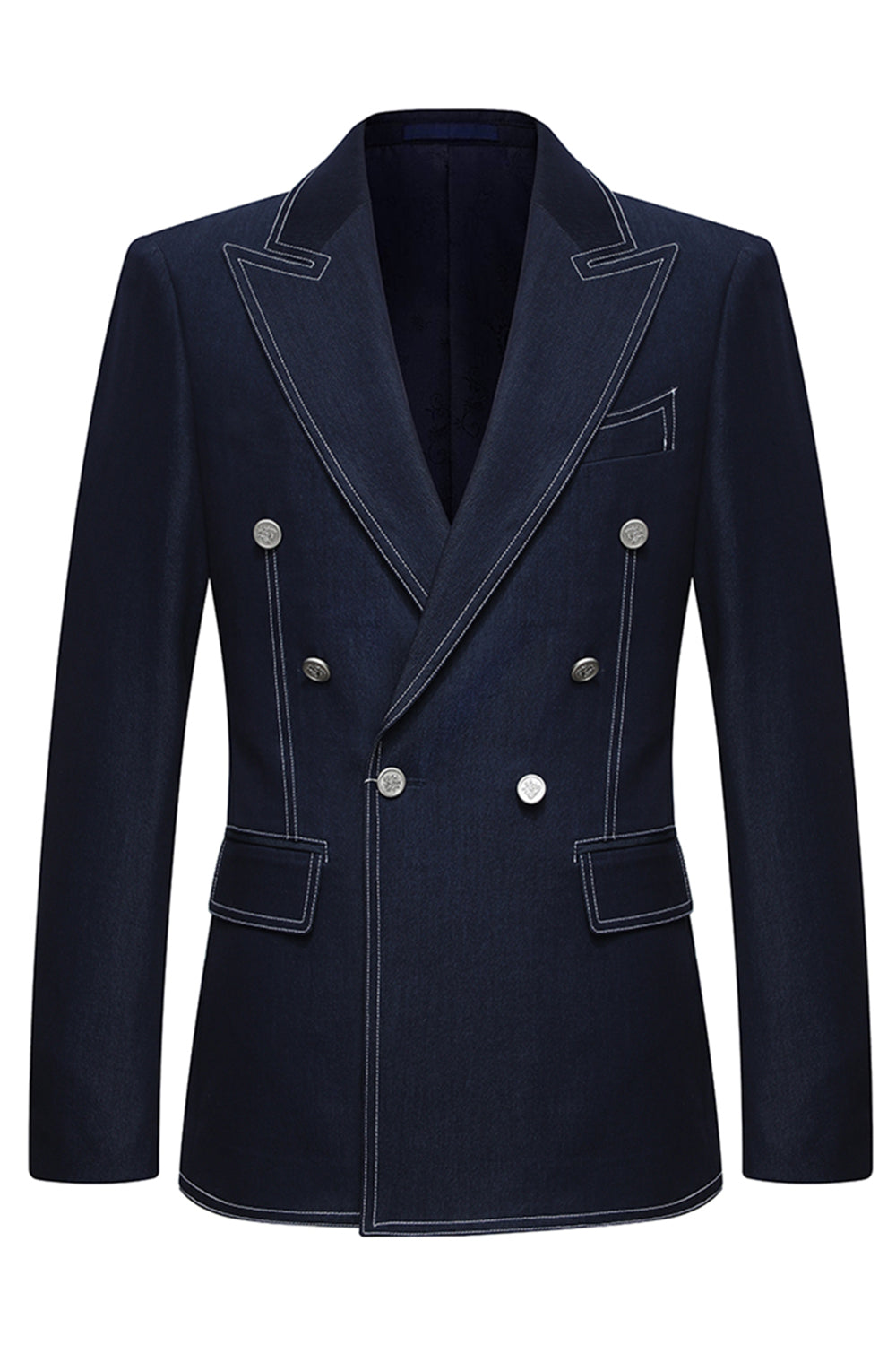 Dark Blue Double Breasted Peak Lapel 2 Piece Men's Suits