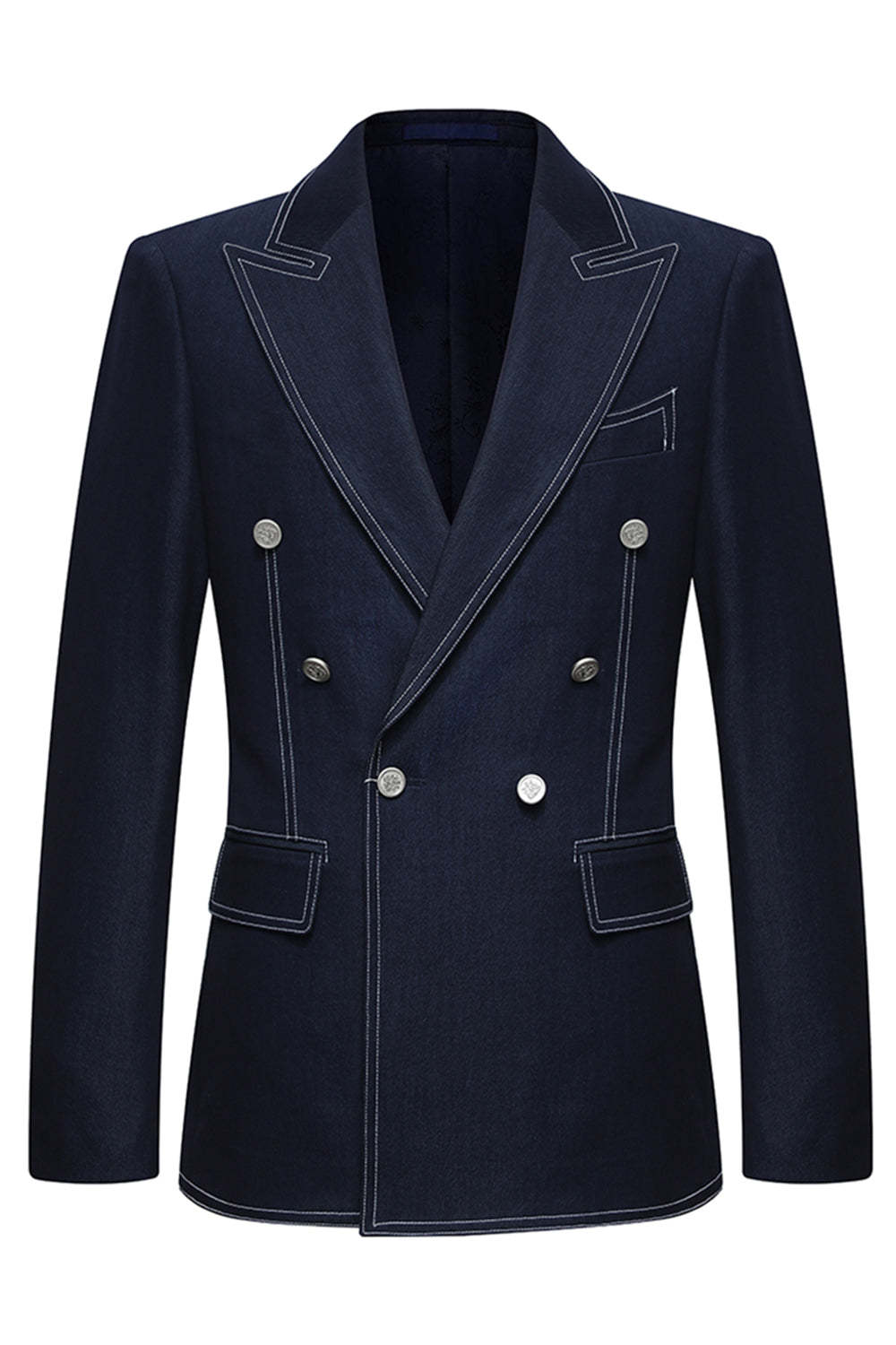 Dark Blue Double Breasted Peak Lapel 2 Piece Men's Suits