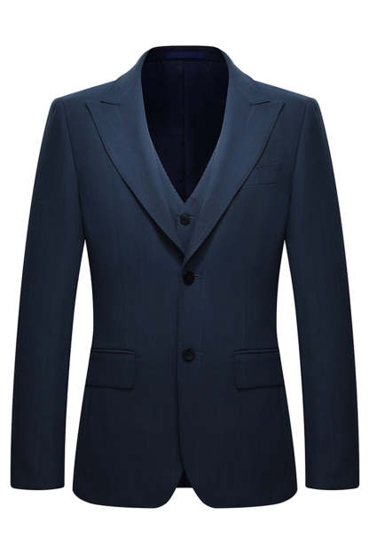 3 Piece Single Breasted Slim Fit Peak Lapel Navy Men's Formal Suits