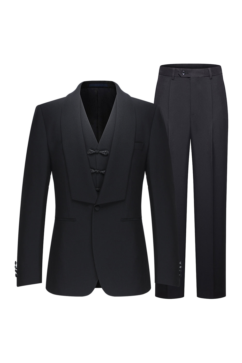 Black Shawl Lapel 3 Piece One Button Men's Suits