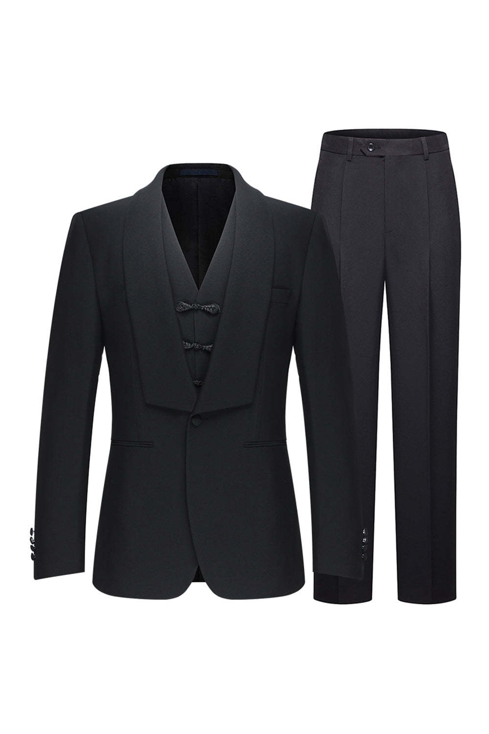 Leely Men Black One Button 3 Piece Wedding Suits Shawl Lapel Formal Suits