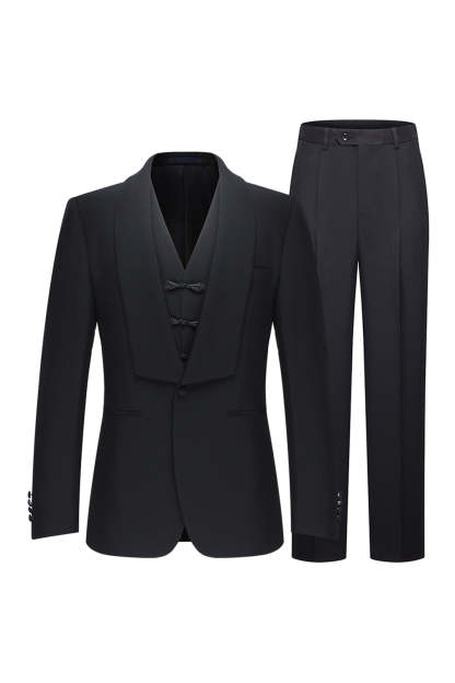 Leely Men Black One Button 3 Piece Wedding Suits Shawl Lapel Formal Suits