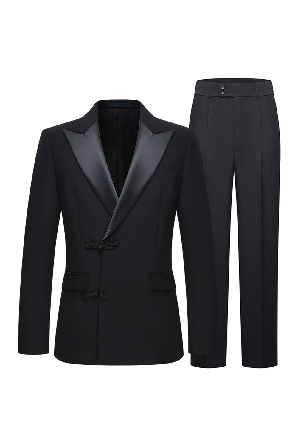Leely Men Slim Fit Black Wedding Suits Peak Lapel 2 Piece Formal Suits
