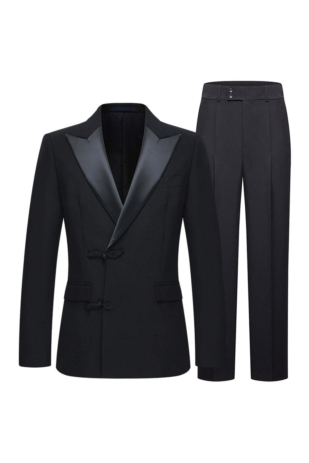 Leely Men Slim Fit Black Wedding Suits Peak Lapel 2 Piece Formal Suits