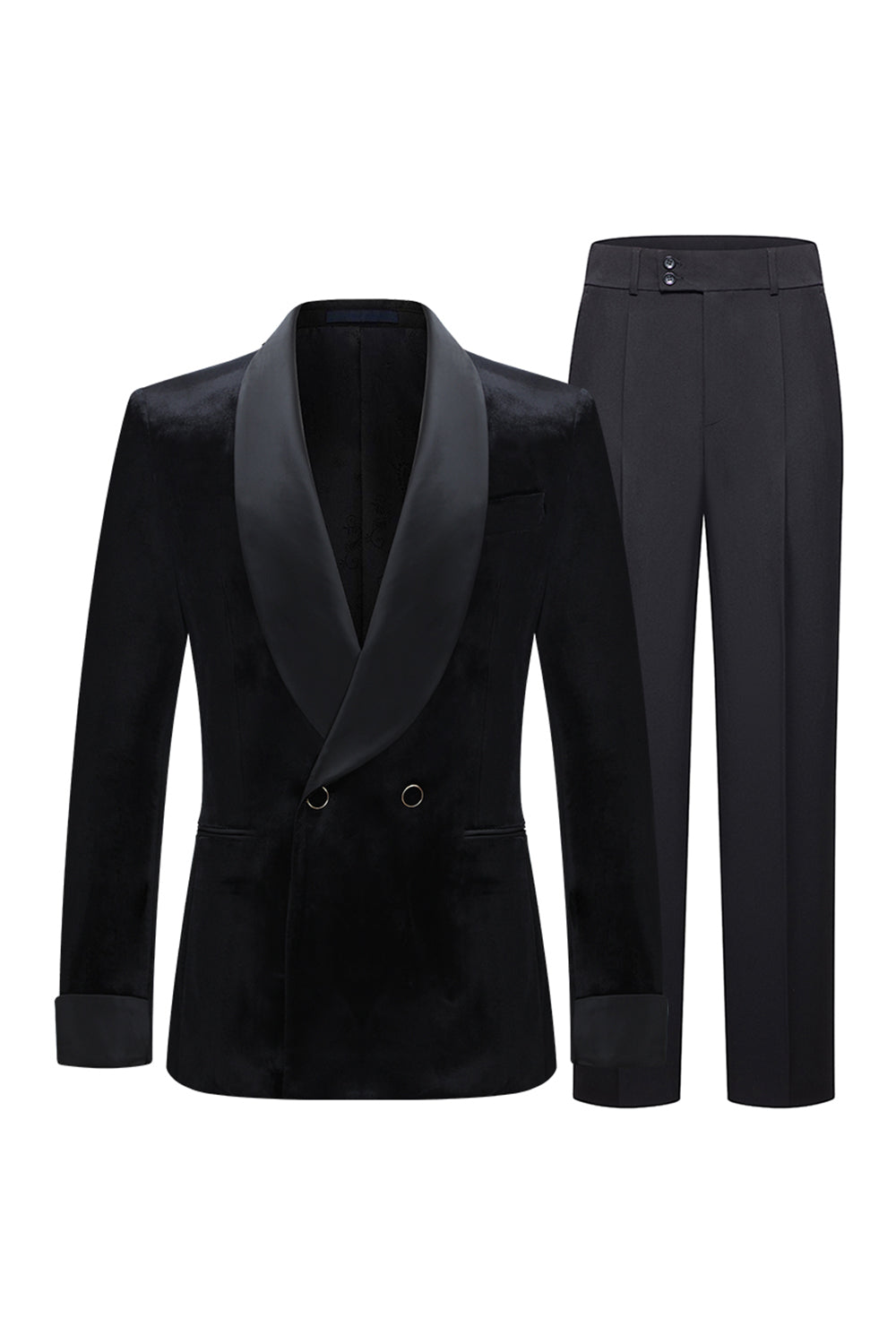 Leely Men Shawl Lapel Black Formal Suits 2 Piece Velvet Slim Fit Prom Suits