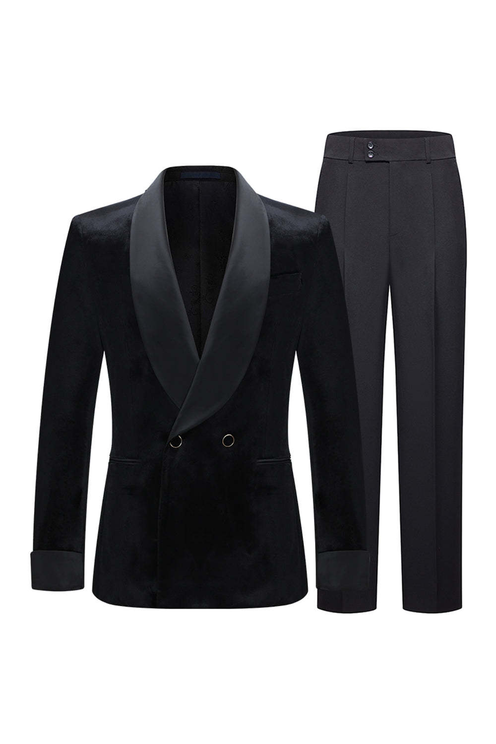 Leely Men Shawl Lapel Black Formal Suits 2 Piece Velvet Slim Fit Prom Suits