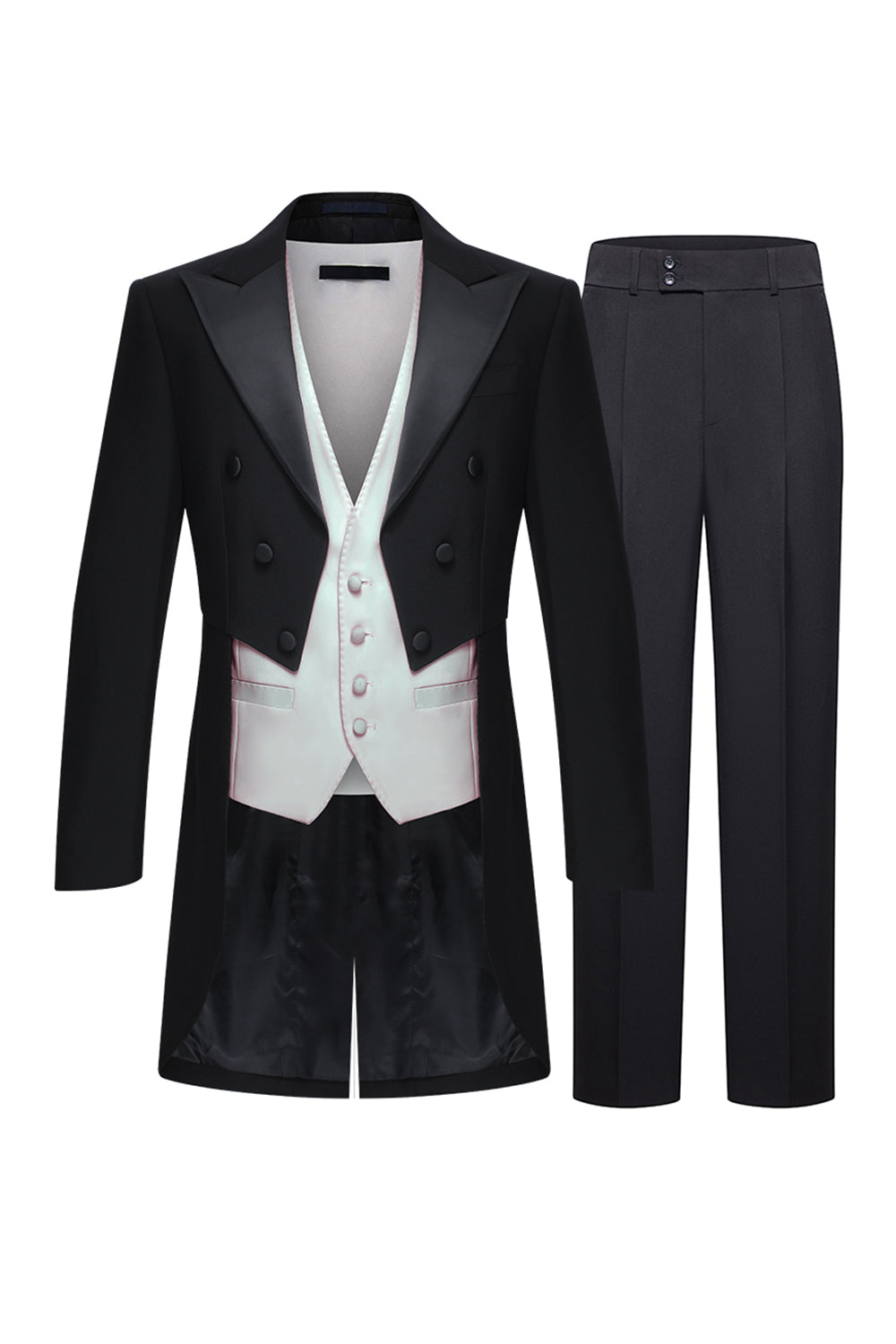 Leely Men Black 3 Piece Formal Tuxedo Peak Lapel Double Breasted Prom Suits