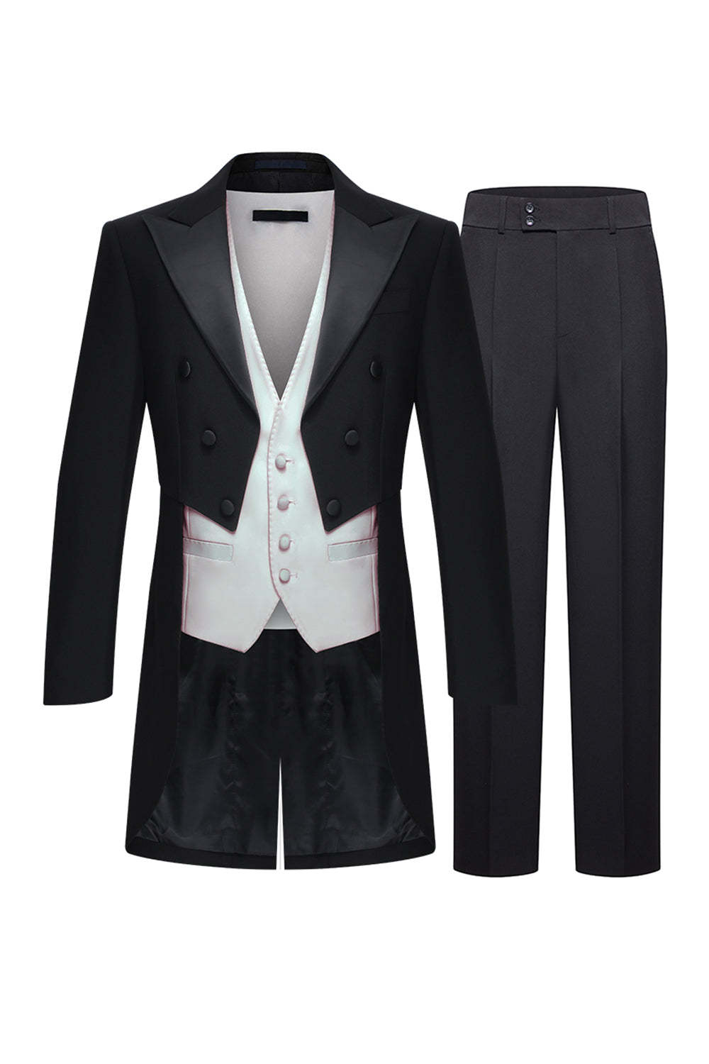 Leely Men Black 3 Piece Formal Tuxedo Peak Lapel Double Breasted Prom Suits