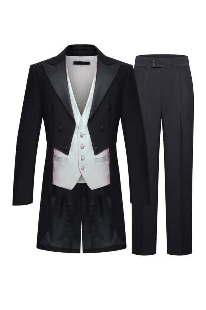 Leely Men Black 3 Piece Formal Tuxedo Peak Lapel Double Breasted Prom Suits