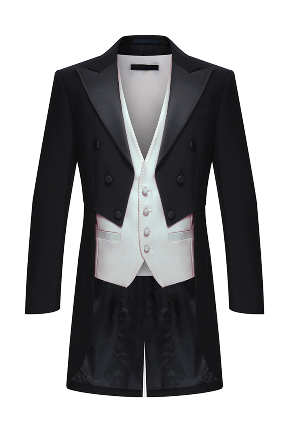 Black Peak Lapel Double Breasted 3 Piece Men's Tuxedo
