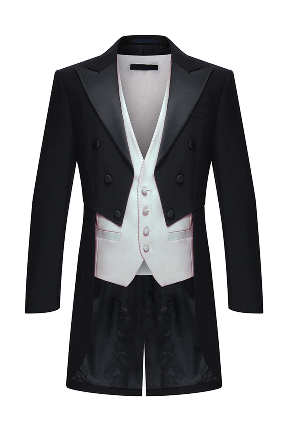 Black Peak Lapel Double Breasted 3 Piece Men's Tuxedo